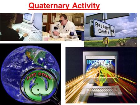 Quaternary Activity. activities which involve the collection, recoding, arranging, storage, retrieval, exchange, and dissemination of information. Ex: