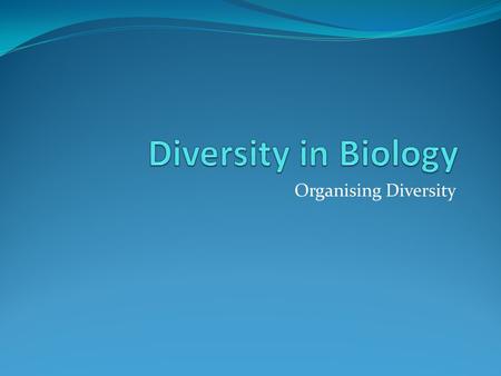 Diversity in Biology Organising Diversity.