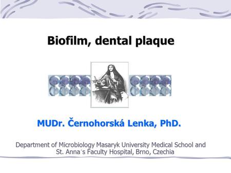 Biofilm, dental plaque MUDr. Černohorská Lenka, PhD. Department of Microbiology Masaryk University Medical School and St. Anna´s Faculty Hospital, Brno,