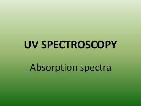 UV SPECTROSCOPY Absorption spectra.