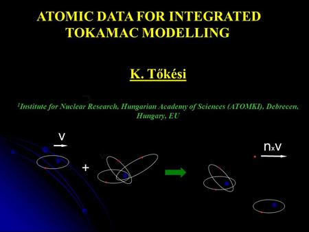 K. Tőkési 1 Institute for Nuclear Research, Hungarian Academy of Sciences (ATOMKI), Debrecen, Hungary, EU ATOMIC DATA FOR INTEGRATED TOKAMAC MODELLING.