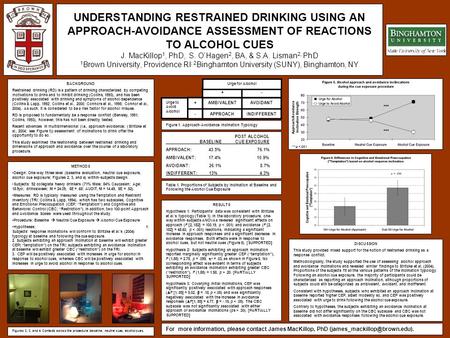 UNDERSTANDING RESTRAINED DRINKING USING AN APPROACH-AVOIDANCE ASSESSMENT OF REACTIONS TO ALCOHOL CUES J. MacKillop 1, PhD, S. O’Hagen 2, BA, & S.A. Lisman.