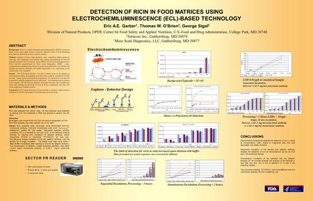 DETECTION OF RICIN IN FOOD MATRICES USING ELECTROCHEMILUMINESCENCE (ECL)-BASED TECHNOLOGY Eric A.E. Garber 1, Thomas W. O’Brien 2, George Sigal 3 1 Division.