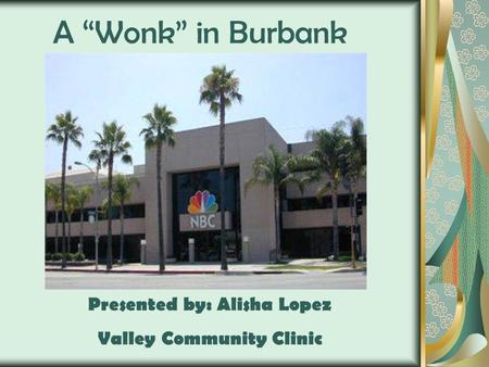 A “Wonk” in Burbank Presented by: Alisha Lopez Valley Community Clinic.