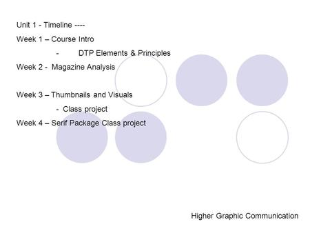 Unit 1 - Timeline ---- Week 1 – Course Intro