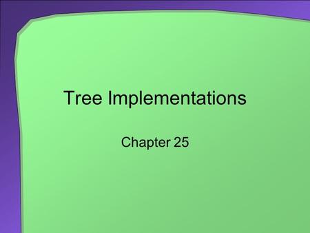 Tree Implementations Chapter 25. 2 Chapter Contents The Nodes in a Binary Tree An Interface for a Node An implementation of BinaryNode An Implementation.