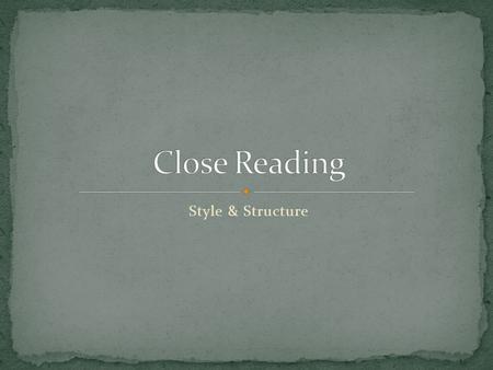 Style & Structure. Answer the follow questions as we watch the video: Based on this opening scene, where does the scene lie in the plot pyramid? What.