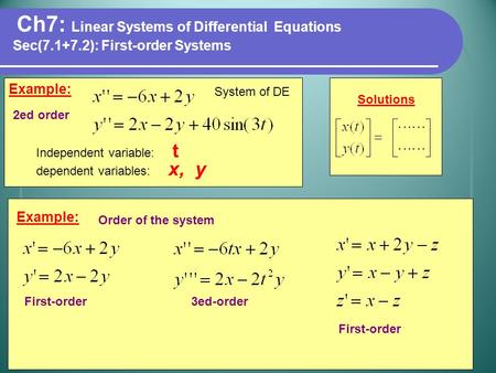 Ch7: Linear Systems of Differential Equations