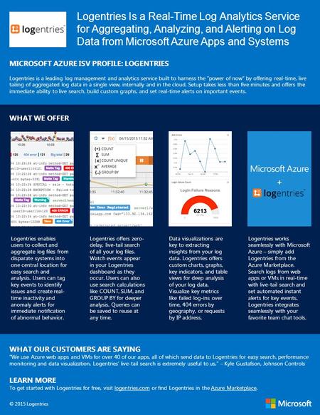 + Logentries Is a Real-Time Log Analytics Service for Aggregating, Analyzing, and Alerting on Log Data from Microsoft Azure Apps and Systems MICROSOFT.