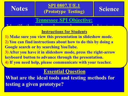 Tennessee SPI Objective: Instructions for Students