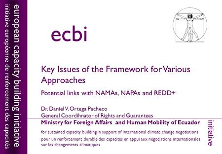 European capacity building initiativeecbi Key Issues of the Framework for Various Approaches Potential links with NAMAs, NAPAs and REDD+ Dr. Daniel V.