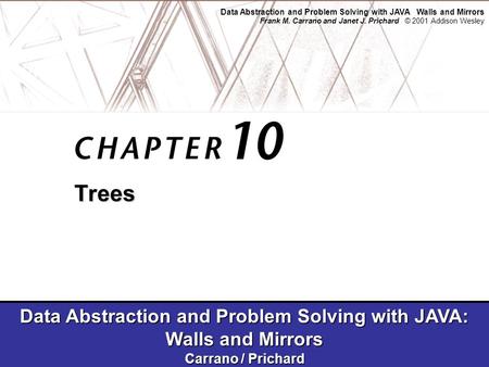 Data Abstraction and Problem Solving with JAVA Walls and Mirrors Frank M. Carrano and Janet J. Prichard © 2001 Addison Wesley Data Abstraction and Problem.