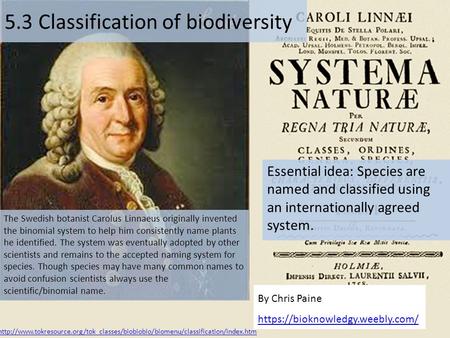 Essential idea: Species are named and classified using an internationally agreed system. By Chris Paine https://bioknowledgy.weebly.com/