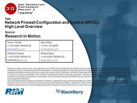 Title: Network Firewall Configuration and Control (NFCC): High Level Overview Trevor Plestid +1-613-829-7465x4138 Dan Willey +1-415-730-0839.