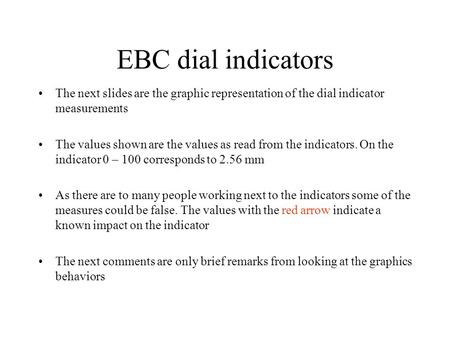 EBC dial indicators The next slides are the graphic representation of the dial indicator measurements The values shown are the values as read from the.