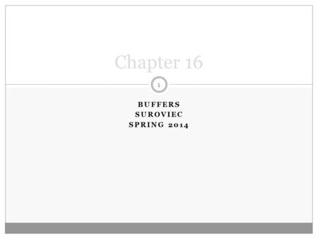 BUFFERS SUROVIEC SPRING 2014 Chapter 16 1. I. Buffer Solutions A. Buffer is a solution that resists a change in pH with the addition of small amounts.