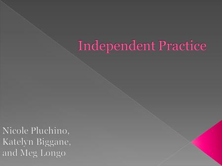  Definition of Independent Practice  Questions to consider  Methods  Opinions  Closure.