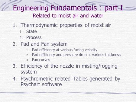 Engineering Fundamentals：part I Related to moist air and water