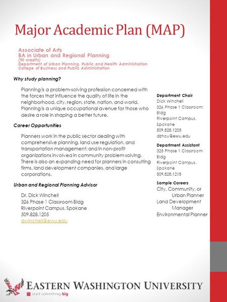 Major Academic Plan (MAP) Why study planning? Planning is a problem-solving profession concerned with the forces that influence the quality of life in.