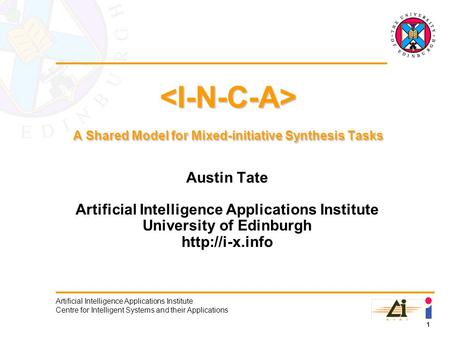 1 Artificial Intelligence Applications Institute Centre for Intelligent Systems and their Applications A Shared Model for Mixed-initiative Synthesis Tasks.