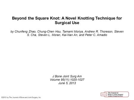 Beyond the Square Knot: A Novel Knotting Technique for Surgical Use by Chunfeng Zhao, Chung-Chen Hsu, Tamami Moriya, Andrew R. Thoreson, Steven S. Cha,