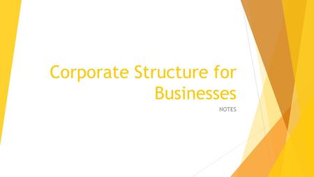 Corporate Structure for Businesses NOTES. Principles of Effective Companies There is a clear reporting relationship for ALL staff The right to make decisions.