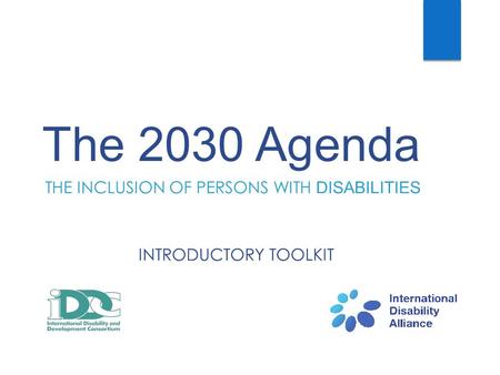 The 2030 Agenda THE INCLUSION OF PERSONS WITH DISABILITIES INTRODUCTORY TOOLKIT.