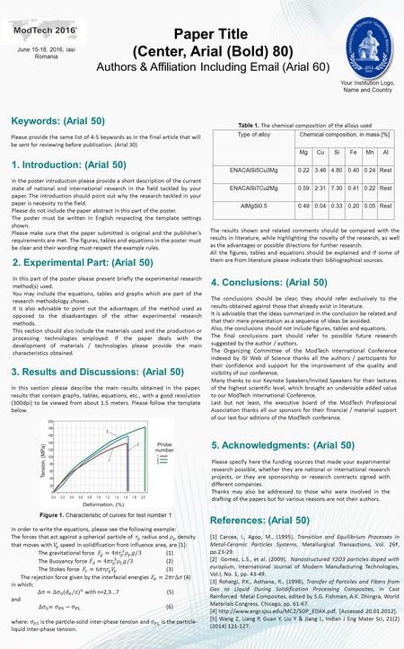 Paper Title (Center, Arial (Bold) 80) Authors & Affiliation Including Email (Arial 60) June 15-18, 2016, Iasi Romania Your Institution Logo, Name and Country.