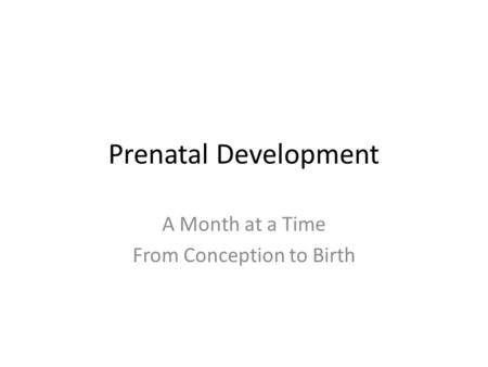 Prenatal Development A Month at a Time From Conception to Birth.