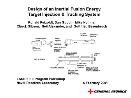 Design of an Inertial Fusion Energy Target Injection & Tracking System Ronald Petzoldt, Dan Goodin, Mike Hollins, Chuck Gibson, Neil Alexander, and Gottfried.