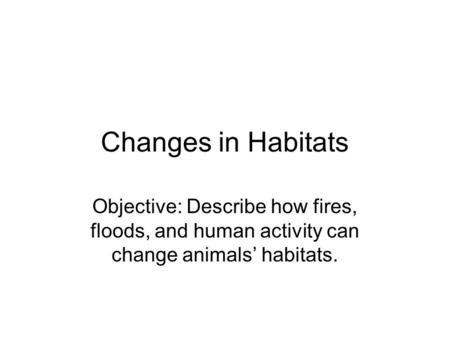 Changes in Habitats Objective: Describe how fires, floods, and human activity can change animals’ habitats.