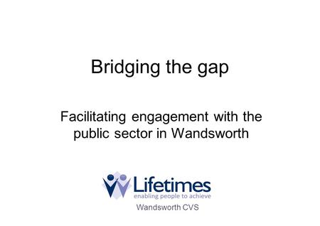 Bridging the gap Facilitating engagement with the public sector in Wandsworth Wandsworth CVS.