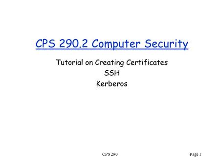 CPS 290.2 Computer Security Tutorial on Creating Certificates SSH Kerberos CPS 290Page 1.