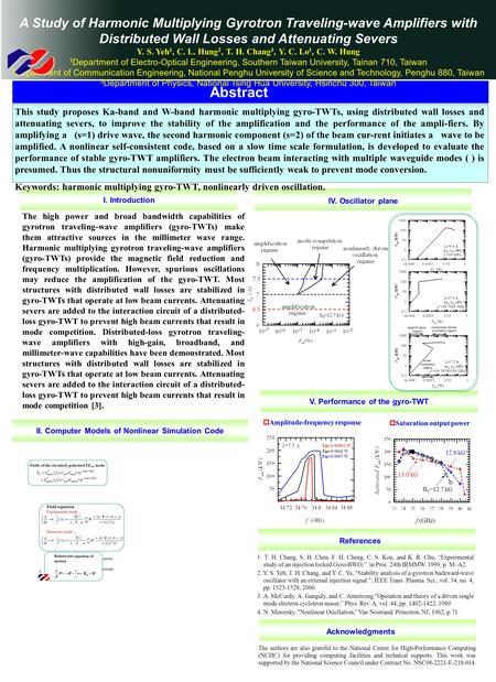 研究方向 Abstract This study proposes Ka-band and W-band harmonic multiplying gyro-TWTs, using distributed wall losses and attenuating severs, to improve the.