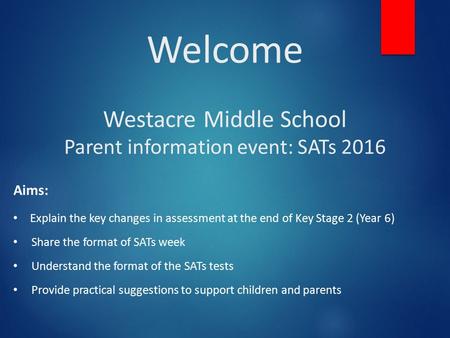 Welcome Westacre Middle School Parent information event: SATs 2016