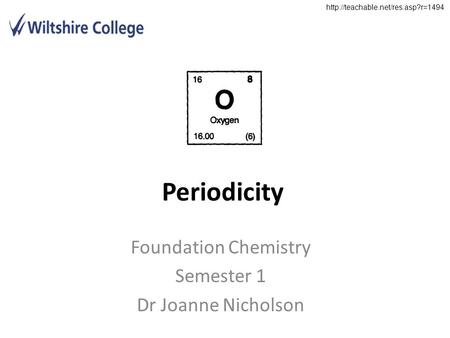 Foundation Chemistry Semester 1 Dr Joanne Nicholson