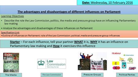 The advantages and disadvantages of different influences on Parliament