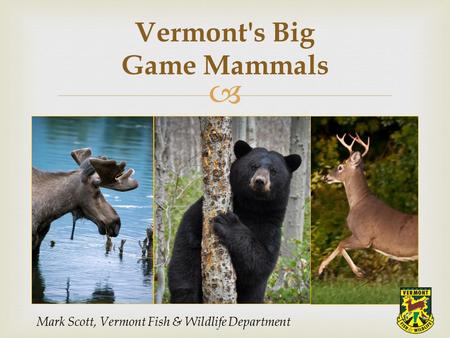  Vermont's Big Game Mammals Mark Scott, Vermont Fish & Wildlife Department.