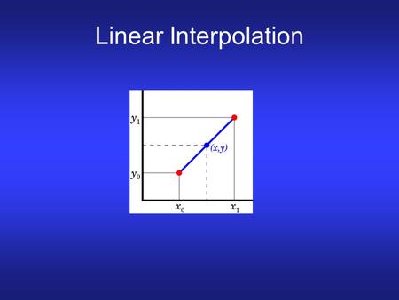 Linear Interpolation. Linear interpolation Linear interpolation is using a straight line connecting two data points to predict any data point in between.