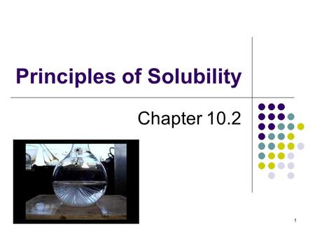 1 Principles of Solubility Chapter 10.2. 2 Learning Objectives? What solubility is and how it is determined Recognize various levels of saturation and.