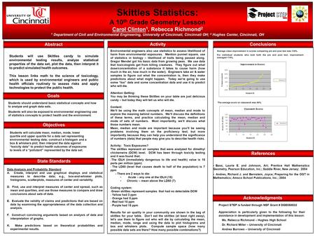 Skittles Statistics: A 10 th Grade Geometry Lesson Carol Clinton 1, Rebecca Richmond 2 1 Department of Civil and Environmental Engineering, University.