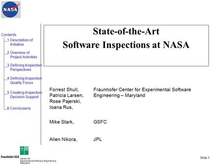 Contents 1 Description of 1 Description of Initiative Initiative 3 Defining Inspection 3 Defining Inspection Perspectives Perspectives 2 Overview of 2.