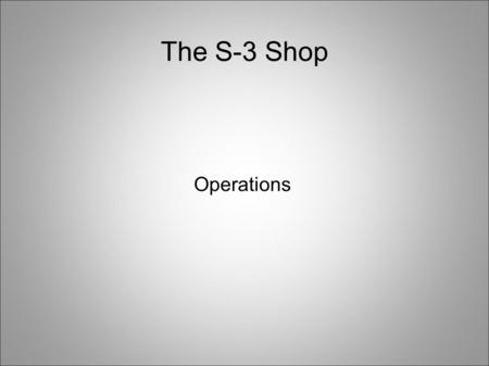 The S-3 Shop Operations. Tasks Leadership matrix Yellow and Blue Cards OPORDs (time line, supply list, instructors) FTX AUSA.