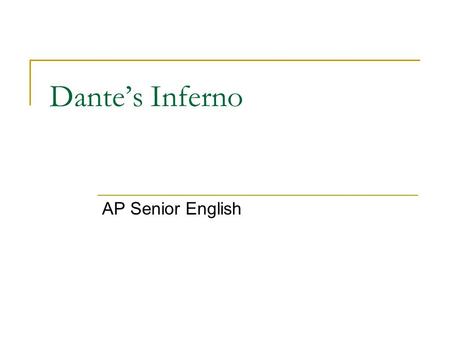 Dante’s Inferno AP Senior English. Who was Dante? Born in 1265 to a prominent family in Florence. Supported the Guelphs (Papacy), who were opposed to.