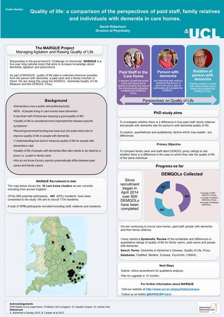 Quality of life: a comparison of the perspectives of paid staff, family relatives and individuals with dementia in care homes. Sarah Robertson Division.