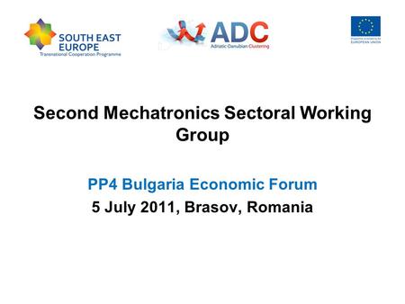 Second Mechatronics Sectoral Working Group PP4 Bulgaria Economic Forum 5 July 2011, Brasov, Romania.