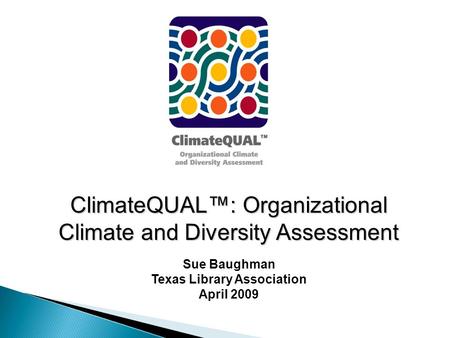 ClimateQUAL™: Organizational Climate and Diversity Assessment Sue Baughman Texas Library Association April 2009.