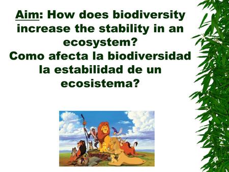 Aim: How does biodiversity increase the stability in an ecosystem? Como afecta la biodiversidad la estabilidad de un ecosistema?