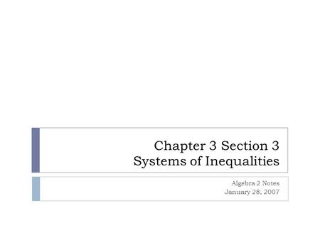 Chapter 3 Section 3 Systems of Inequalities Algebra 2 Notes January 28, 2007.