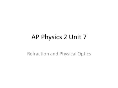 AP Physics 2 Unit 7 Refraction and Physical Optics.